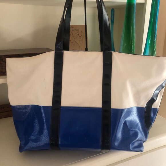 TORY BURCH Very Large Weekender Tote Bag Color block Blue - Picture 14 of 15